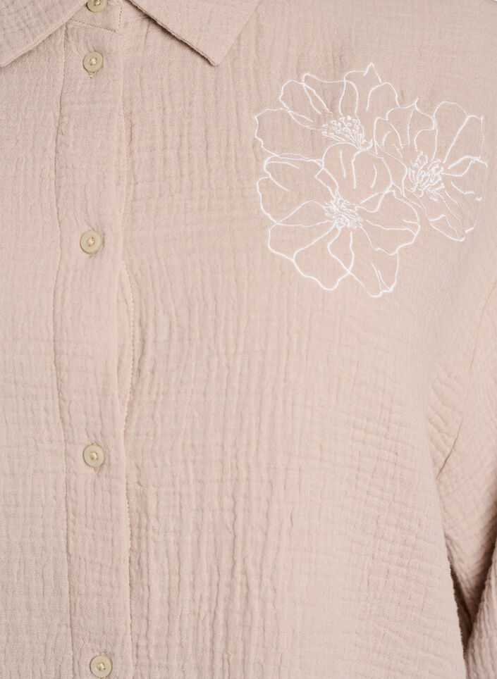 Cotton muslin shirt with embroidered details, Beige, Packshot image number 2