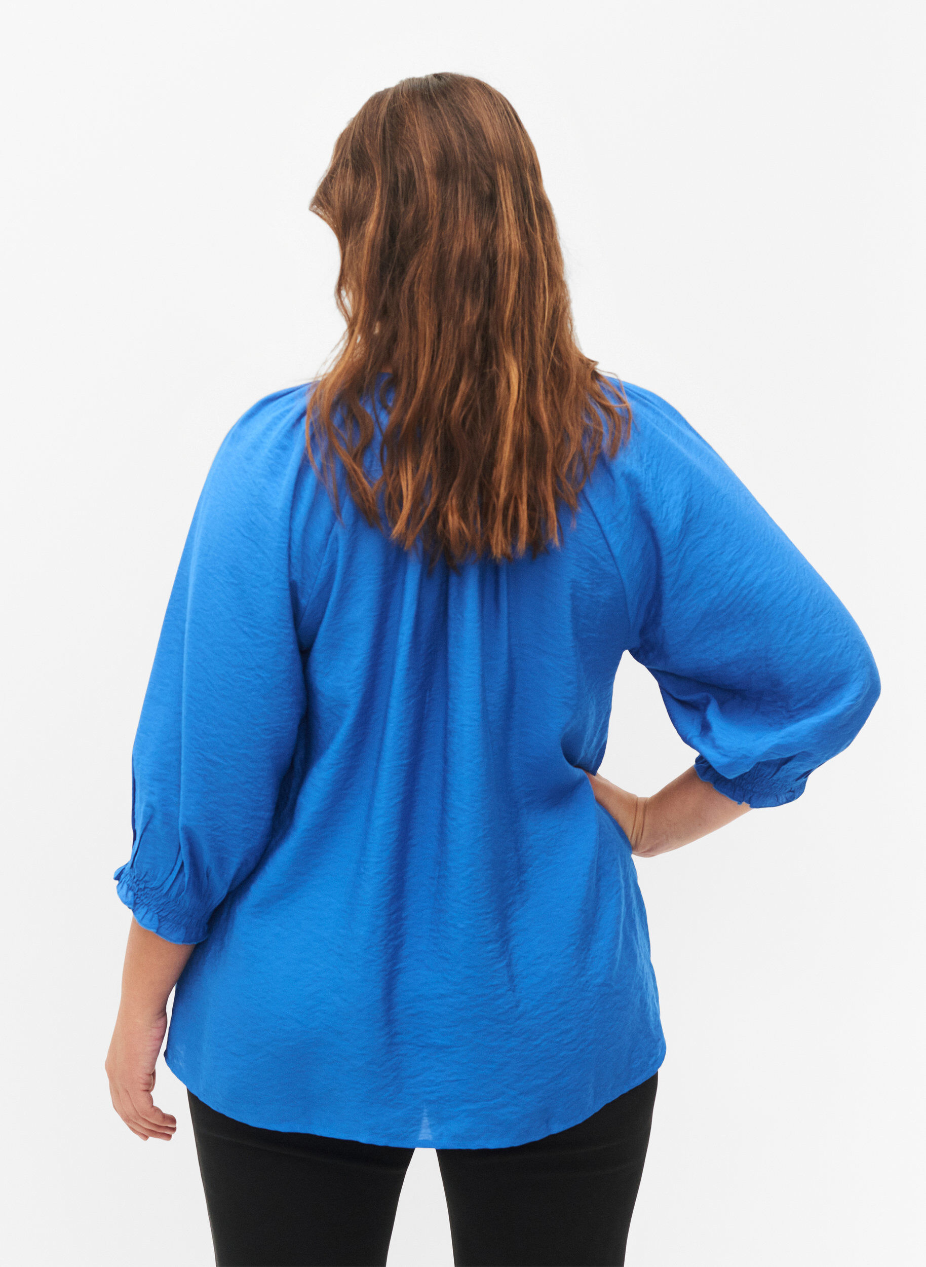 Zizzifashion A-shape viscose blouse with 3/4 sleeves, Strong Blue, Model image number 1