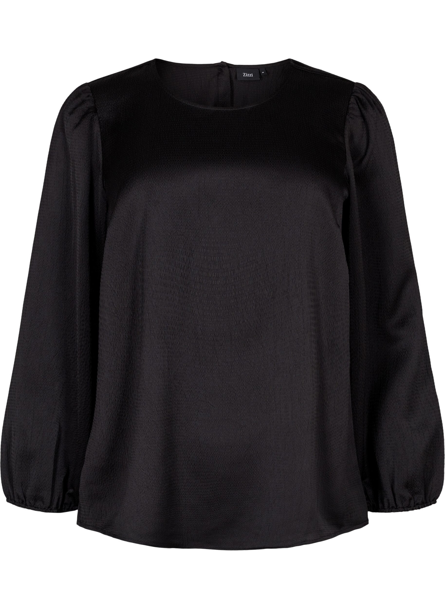 Zizzifashion Long sleeved blouse with round neck, Black, Packshot image number 0
