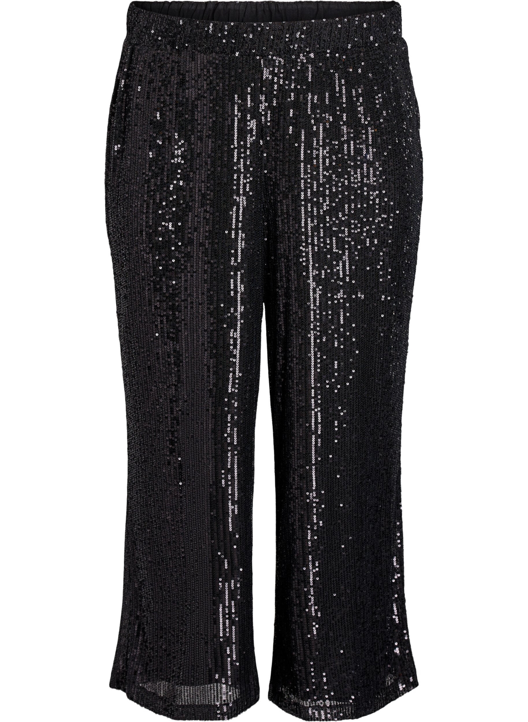 High-waisted sequin trousers with wide legs