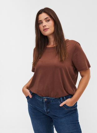 Short-sleeved t-shirt with wide, rib neckline, Rocky Road, Model image number 0