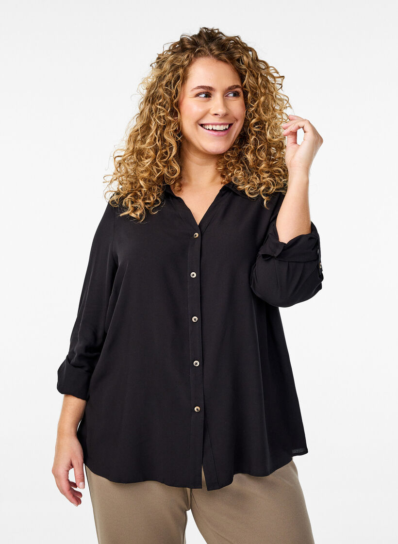 FLASH - Long-sleeved shirt with a V-neck, Black, Model image number 0