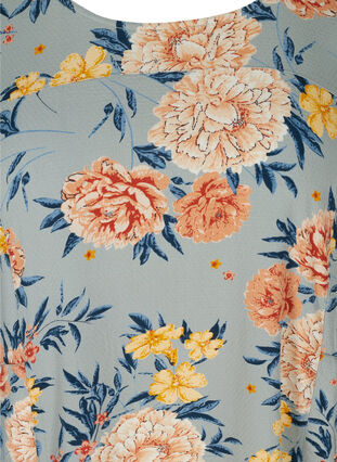 Short-sleeved viscose dress with print, Light Blue Flower, Packshot image number 2