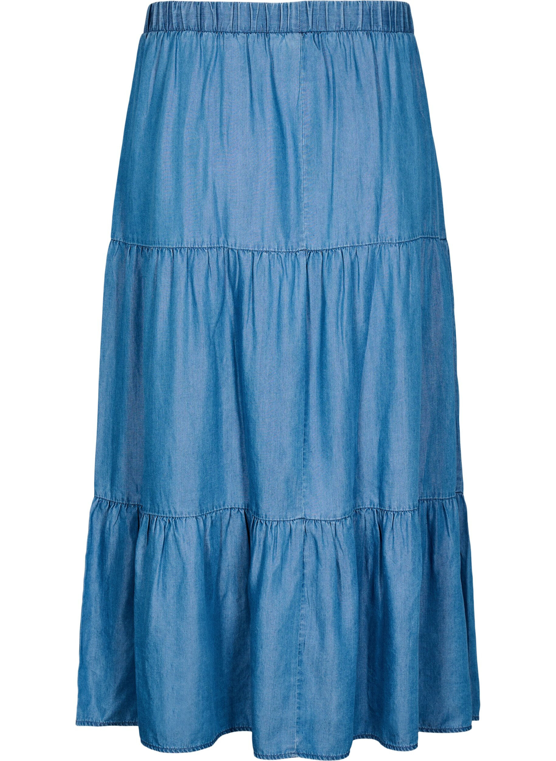 Zizzifashion Denim maxi skirt with ruffles, Blue, Packshot image number 1