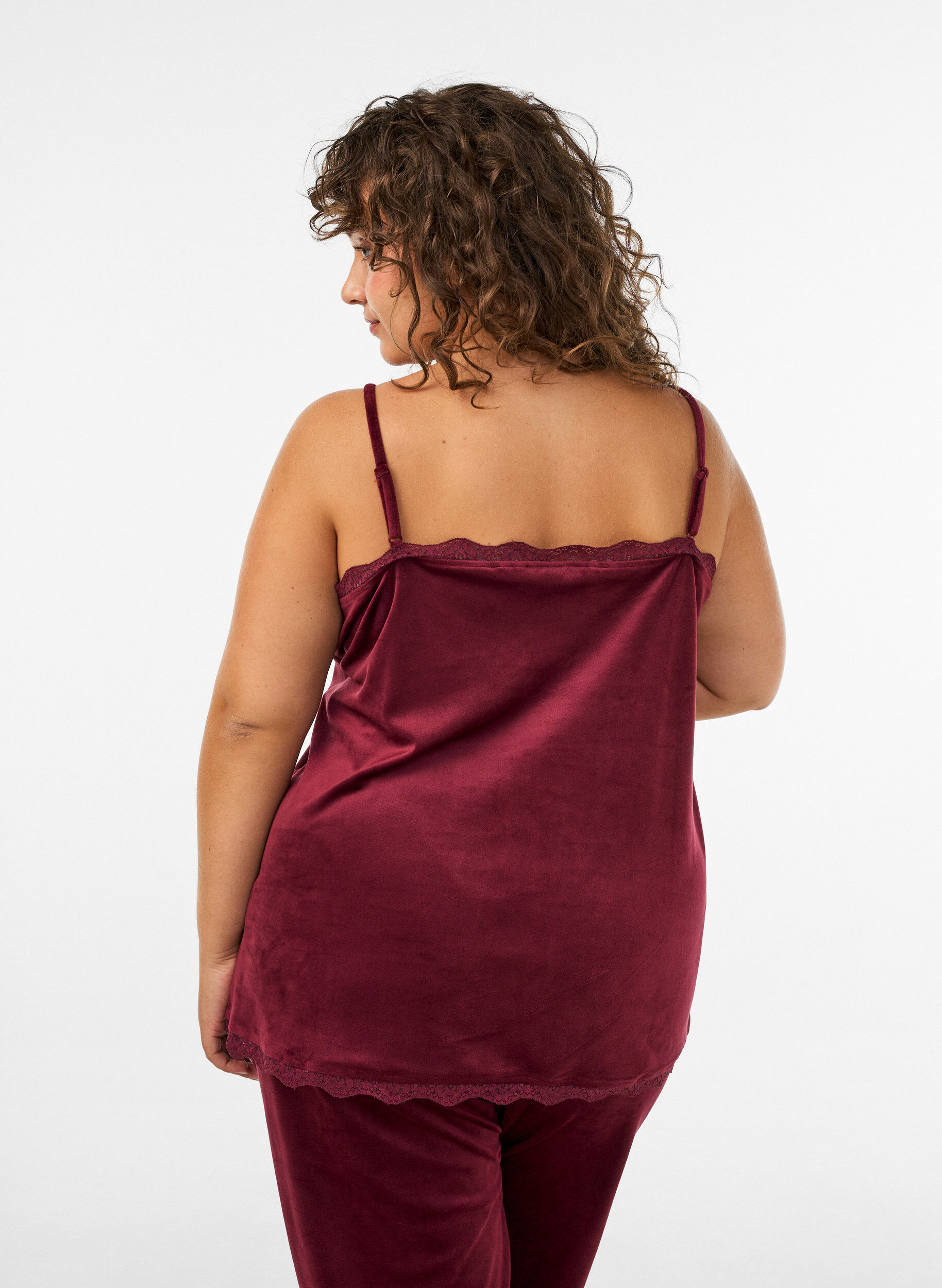 ZizzifashionVelour top with lace trim, Red, Model image number 2