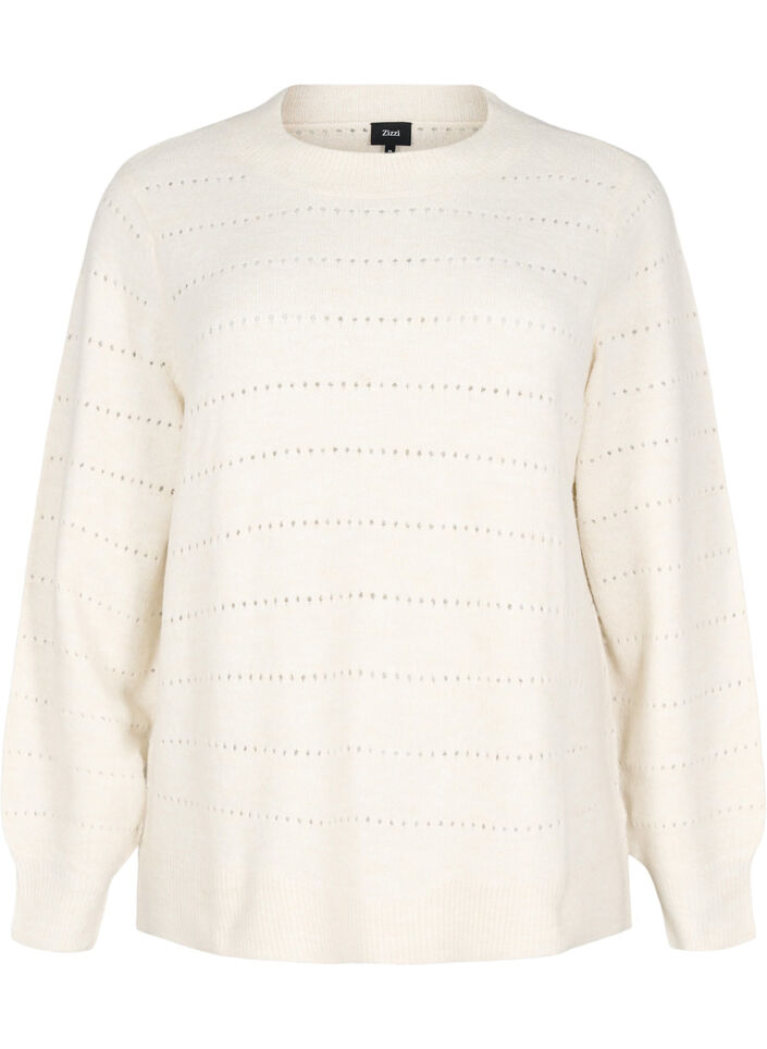 Knitted blouse with round neck and lace pattern, Birch Mel., Packshot image number 0