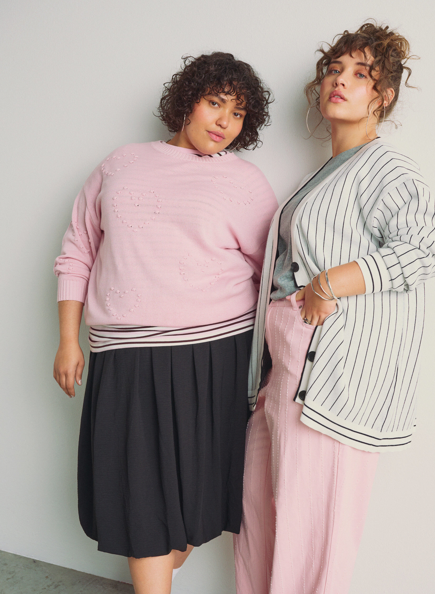 Zizzifashion Loose knit blouse with heart pattern, Pink, Image image number 0