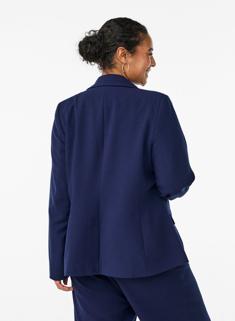 Classic blazer with single button closure and pockets, Blue, Model image number 2
