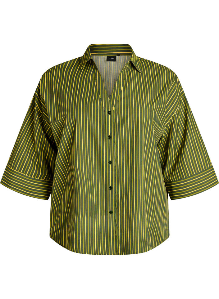 Loose striped shirt with 3/4 sleeves, Green, Packshot