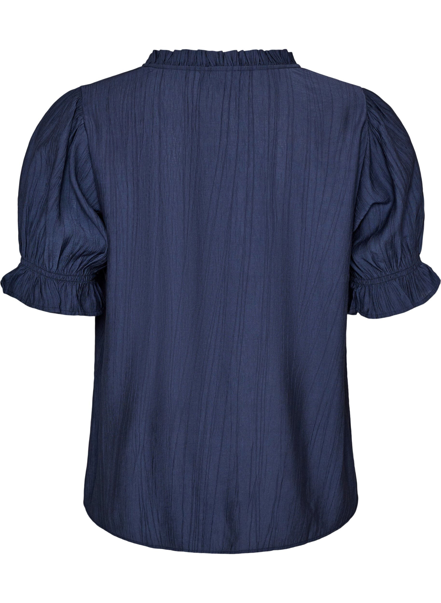 Zizzifashion Blouse in a crinkled viscose blend with a V-neck, Blue, Packshot image number 1