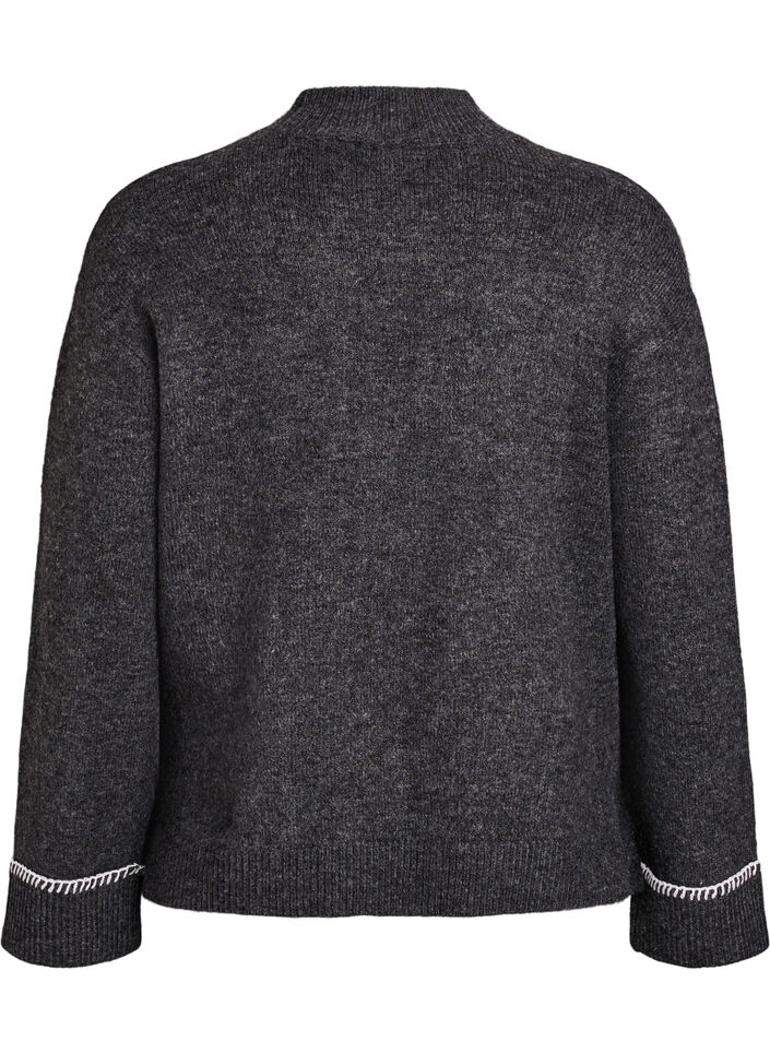 Knitted blouse with a high neck and contrast detail, Dark Grey, Packshot image number 1