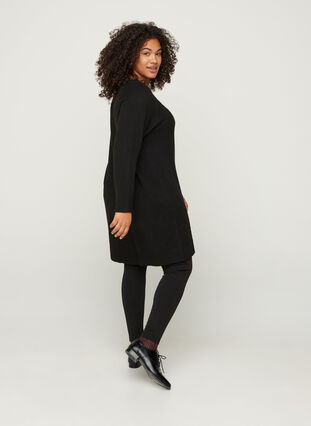 Long-sleeved knitted dress with a round neck, Black, Model image number 1