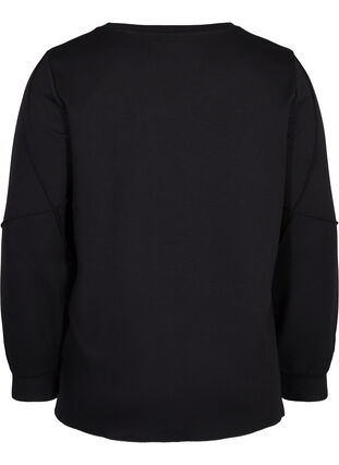 Long-sleeved sweat blouse with rounded neckline, Black, Packshot image number 1