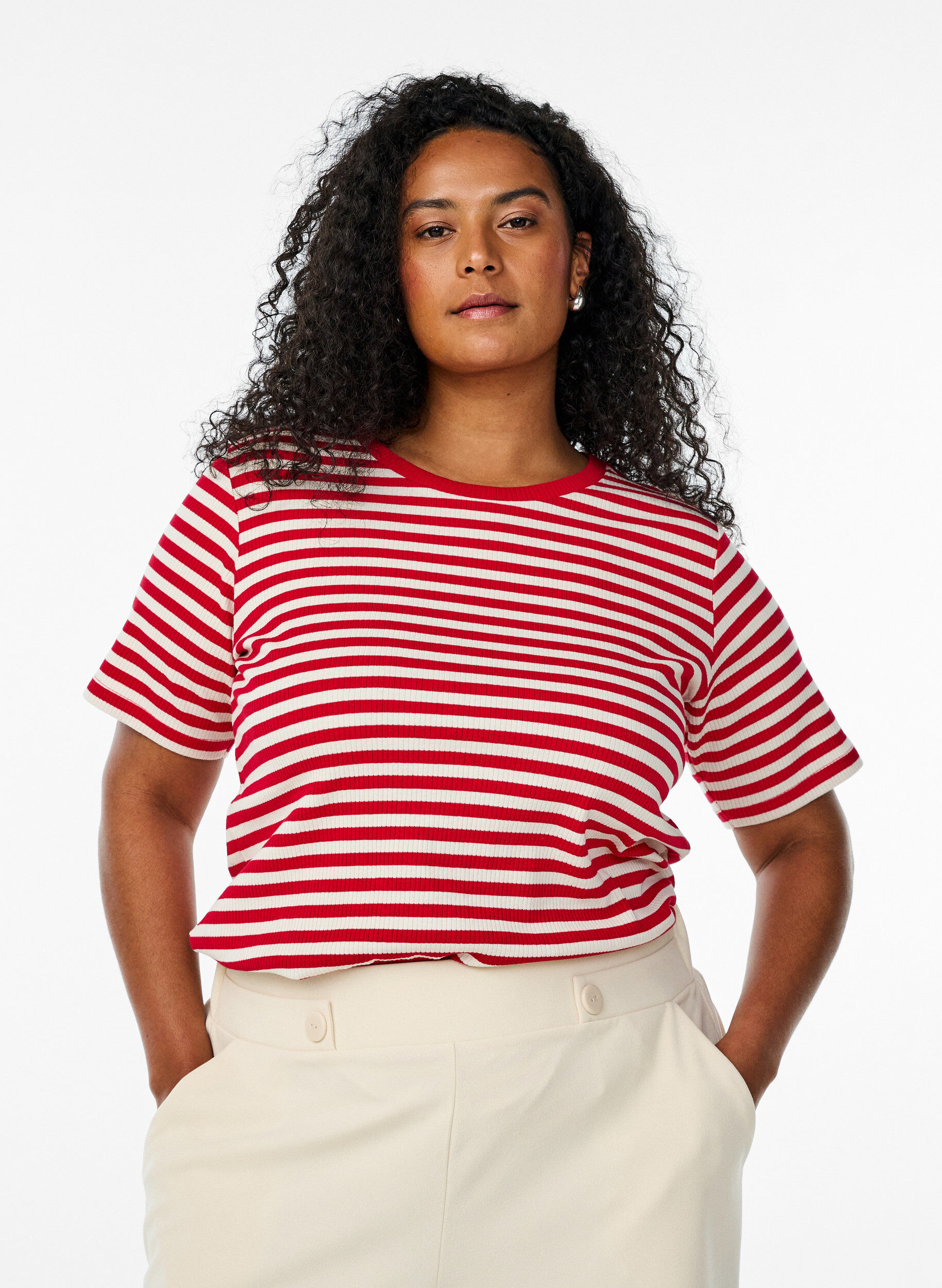 ZizzifashionStriped T-shirt with ribbed texture, Red, Model image number 0