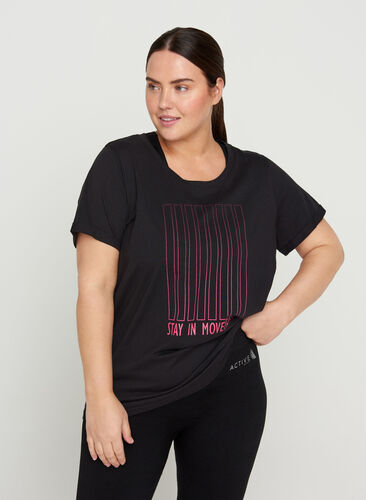 Cotton exercise t-shirt with print, Black Fading Square, Model image number 0