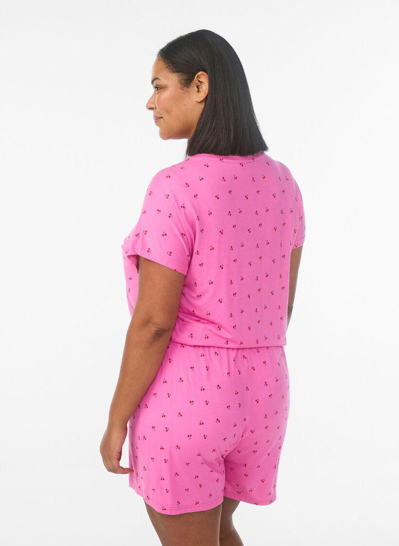 Pyjama T-shirt in viscose with all-over print, Pink, Model image number 2