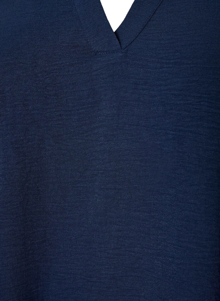 Blouse with smock cuffs and V-neck, Blue, Packshot image number 2