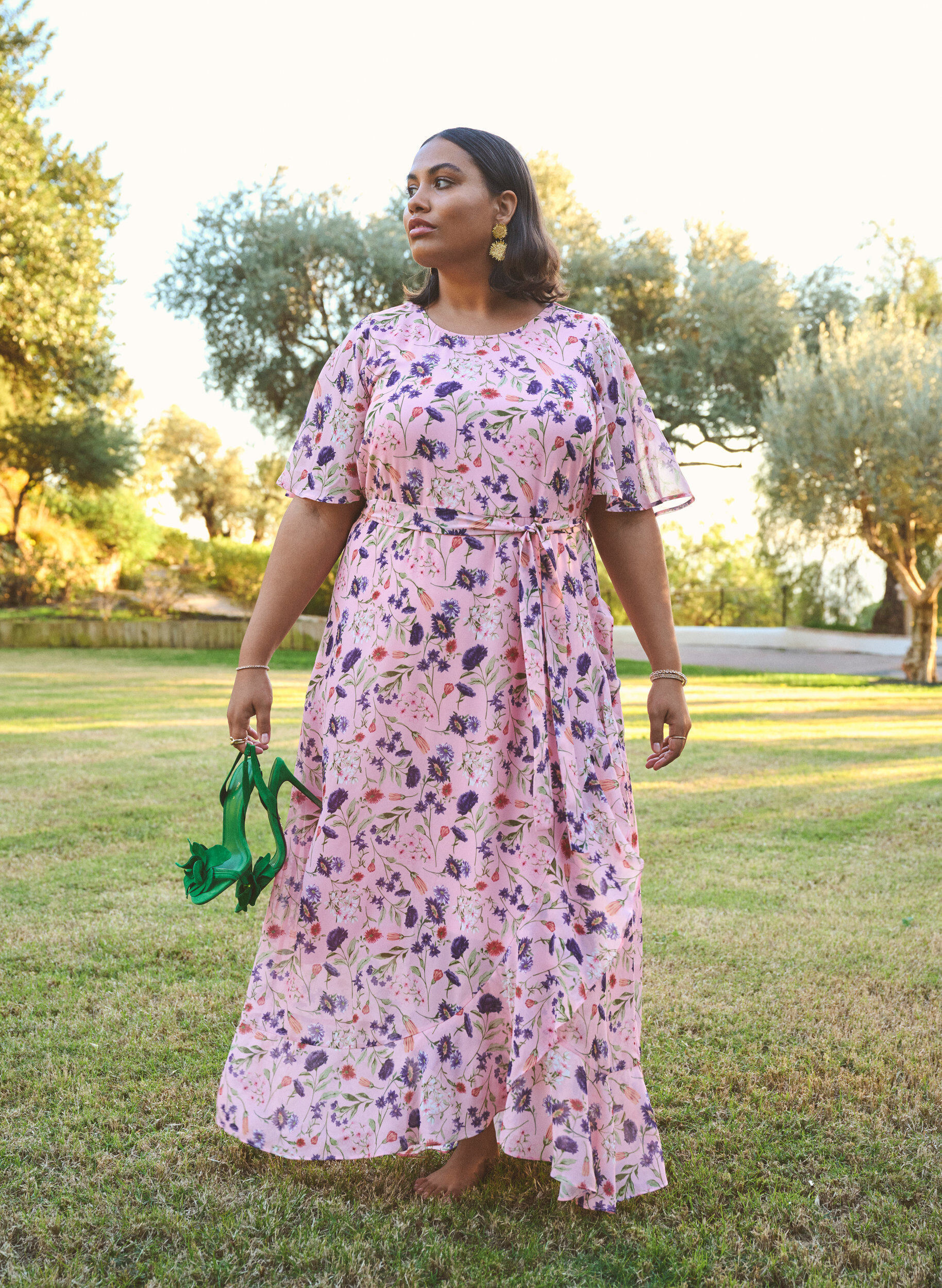 Zizzifashion Long dress with batwing sleeves and floral print, Rose Flower AOP, Image image number 0
