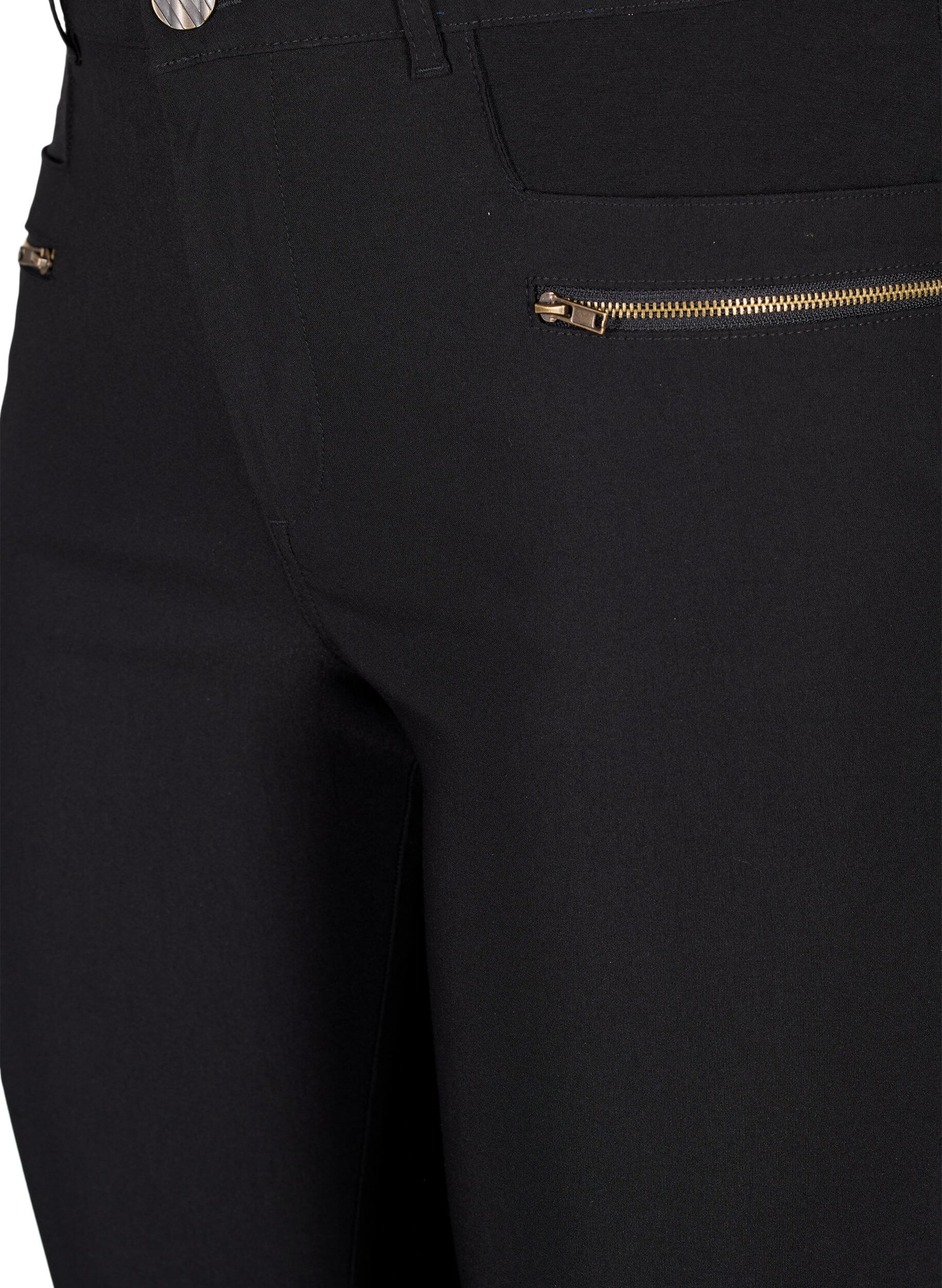 Zizzifashion Close-fitting trousers with zipper details, Black, Packshot image number 2