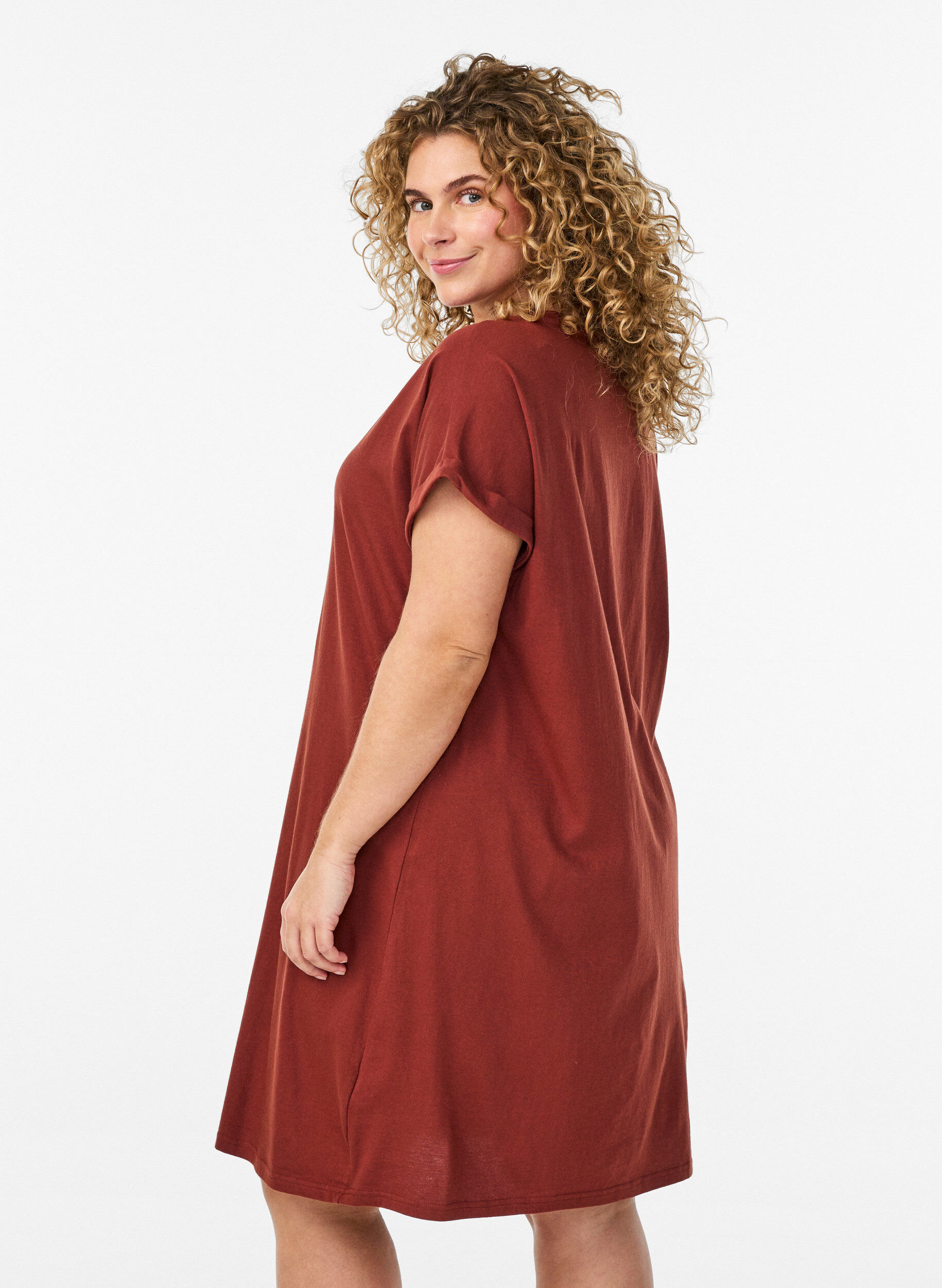 Zizzifashion 2-pack T-shirt dress with short sleeves, Orange, Model image number 2