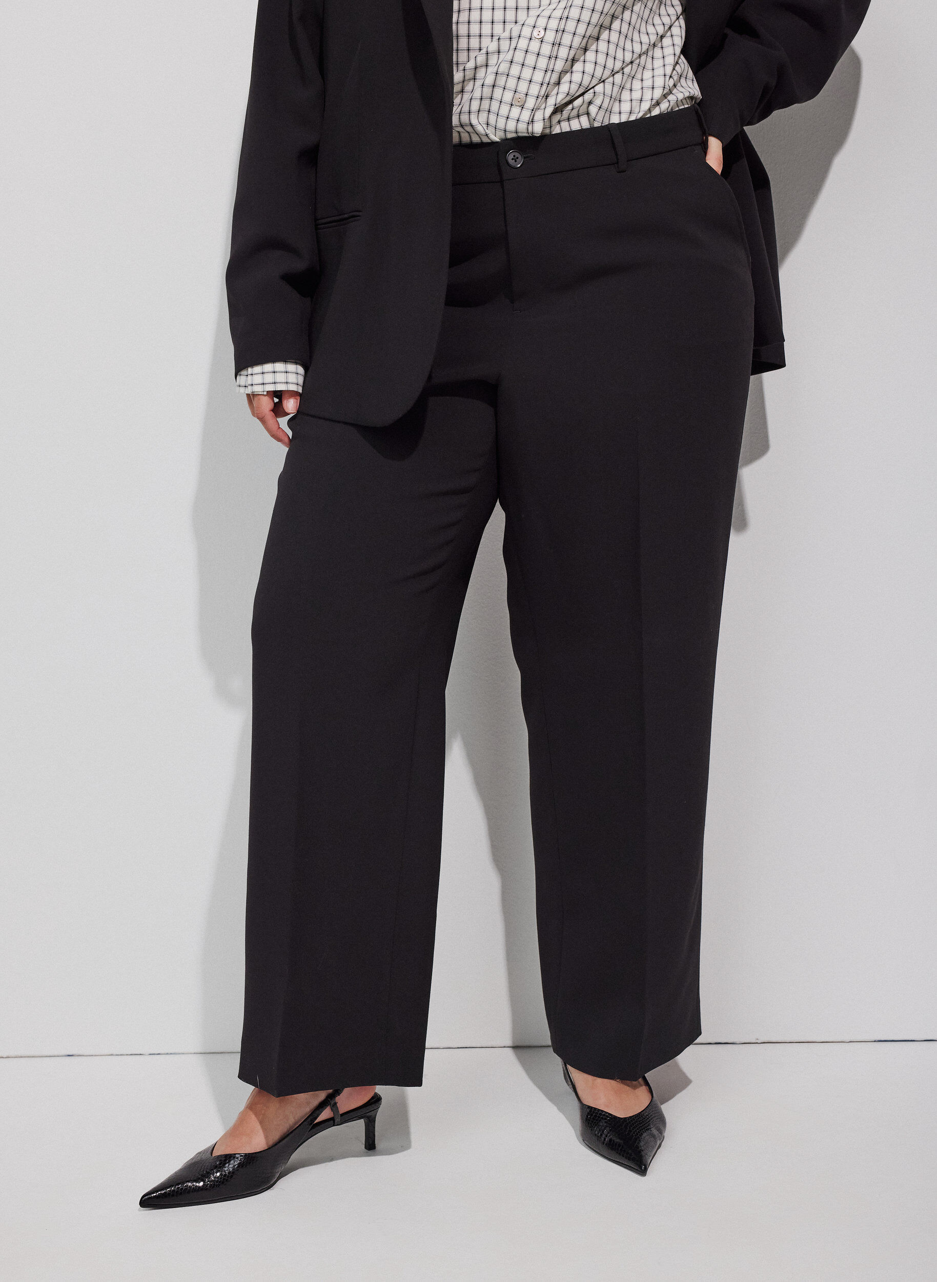ZizzifashionTailored trousers with wide legs and high waist, Black, Model image number 2