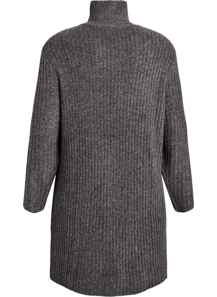 Short knitted dress with a turtleneck and ribbed texture, Dark Grey, Packshot image number 1
