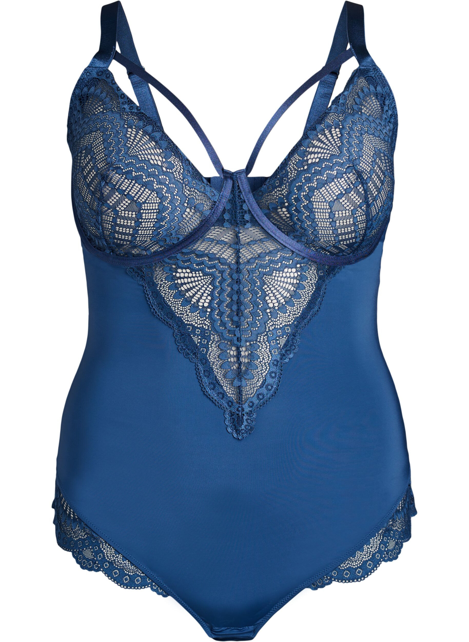 ZizzifashionUnderwired lace body with strap detail, Blue, Packshot image number 0
