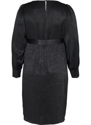 Textured dress with puff sleeves, Black, Packshot image number 1