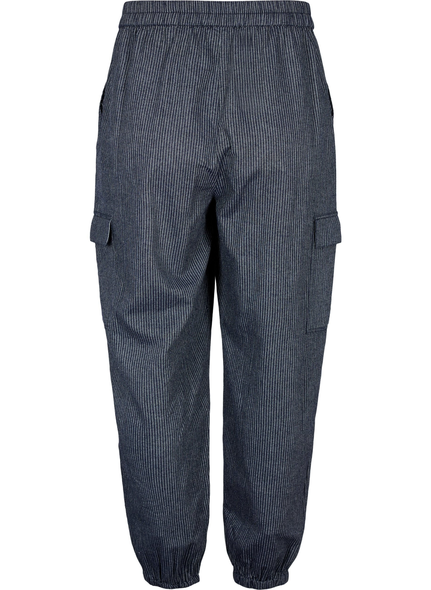 Zizzifashion Pinstriped cotton cargo pants, Dark Blue Stripe, Packshot image number 1