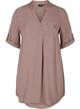 Viscose tunic with short sleeves, Deep Taupe, Packshot image number 0