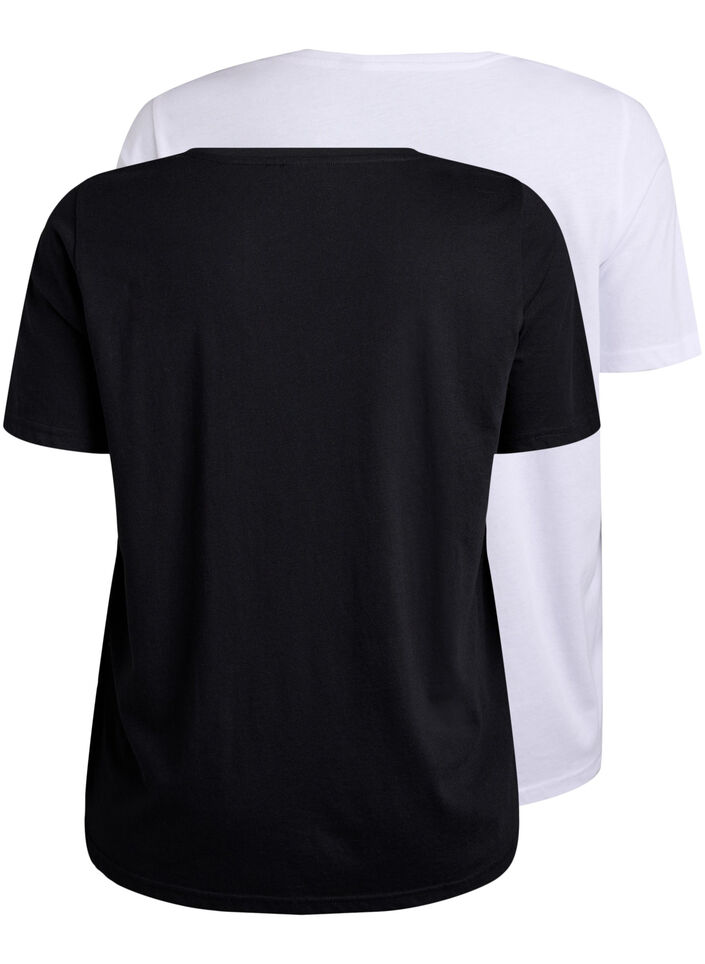 2-pack t-shirts with v-neck, Black, Packshot image number 1