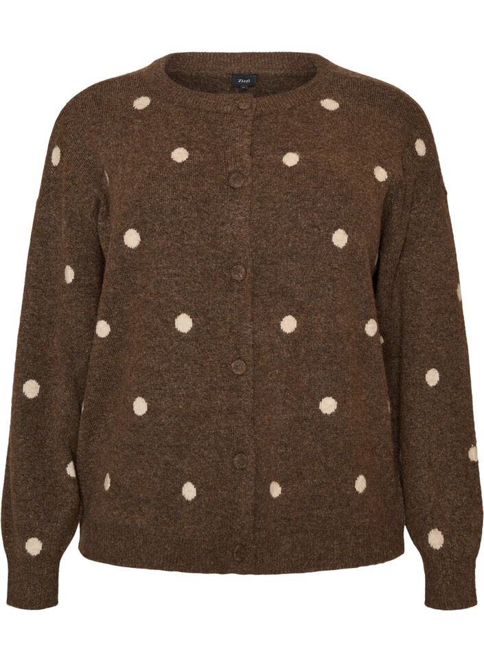 Cardigan with a dotted pattern, Brown, Packshot image number 0