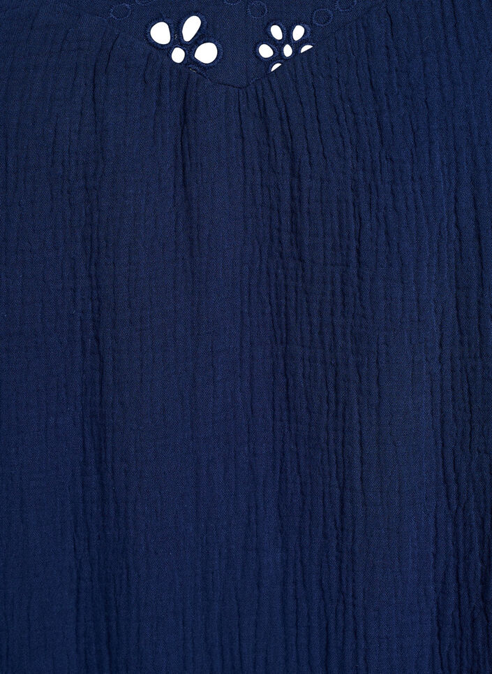 Blouse in cotton muslin with broderie anglaise and 1/2 sleeves, Blue, Packshot image number 2