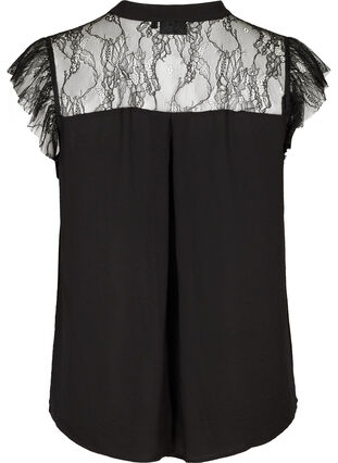 Short-sleeved top with lace, Black, Packshot image number 1