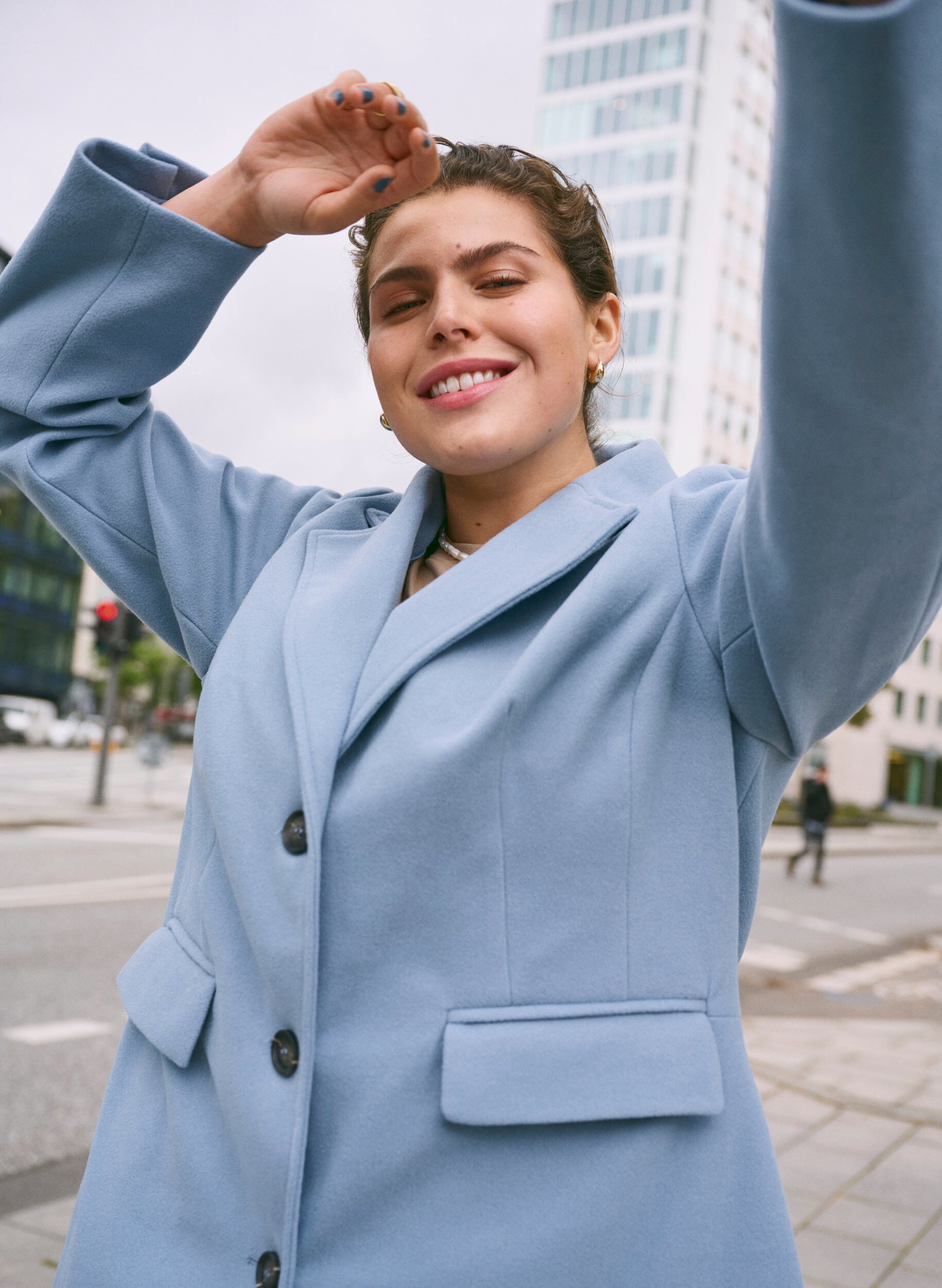 Zizzifashion Long coat with a slit at the back, Light Blue, Image image number 0