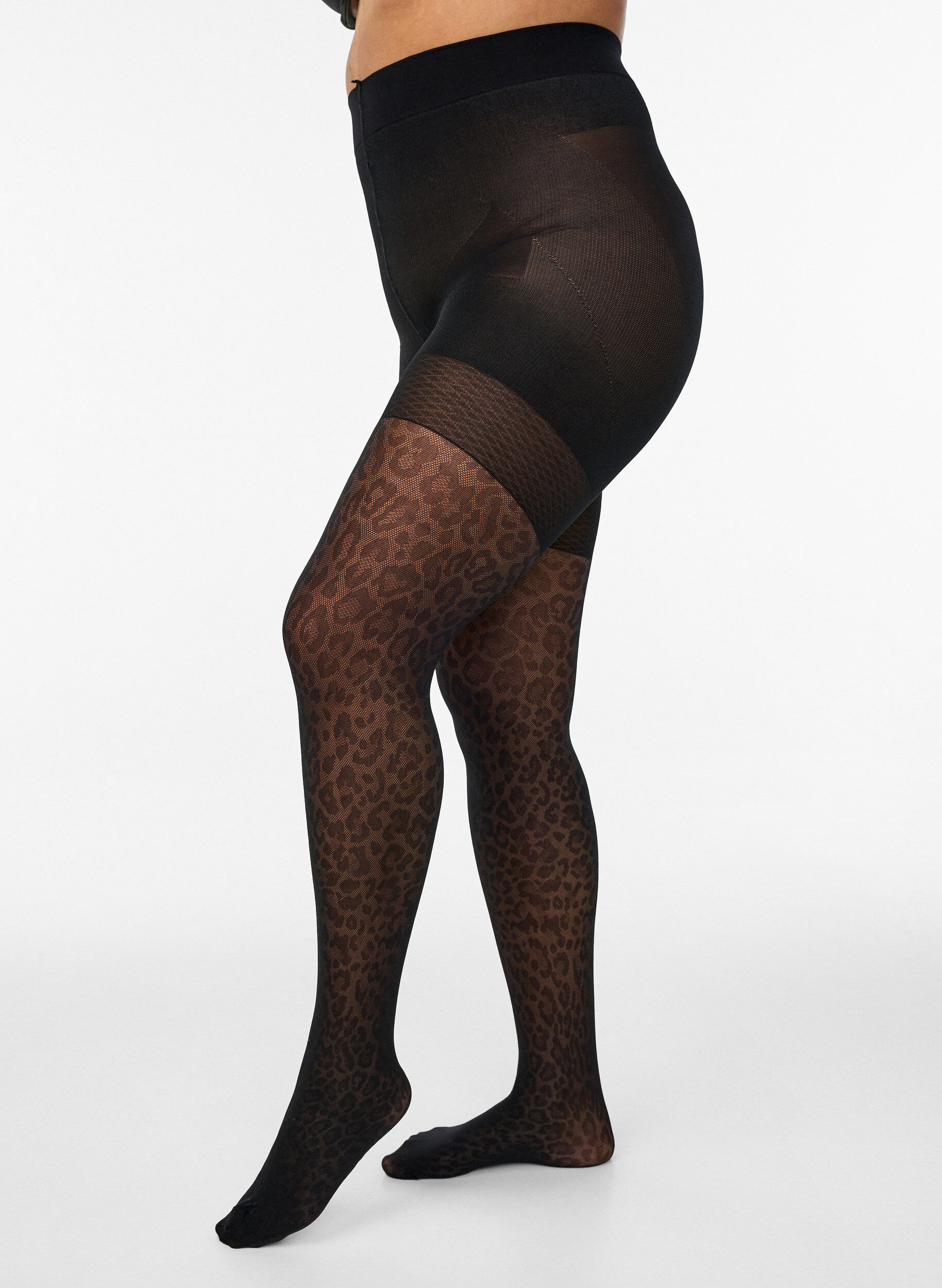 Zizzifashion Leopard print 50 denier tights with push-up, Black, Model image number 0
