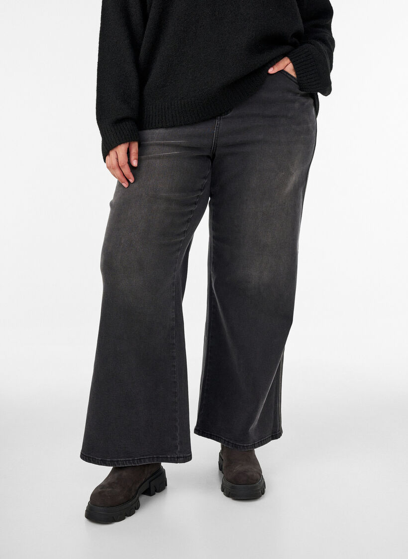 Wide fit jeans with vertical denim details, Dark Grey, Model image number 3