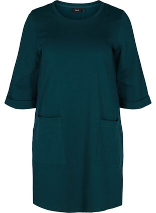 Cotton sweat dress with 3/4 sleeves and pockets, Ponderosa Pine, Packshot image number 0