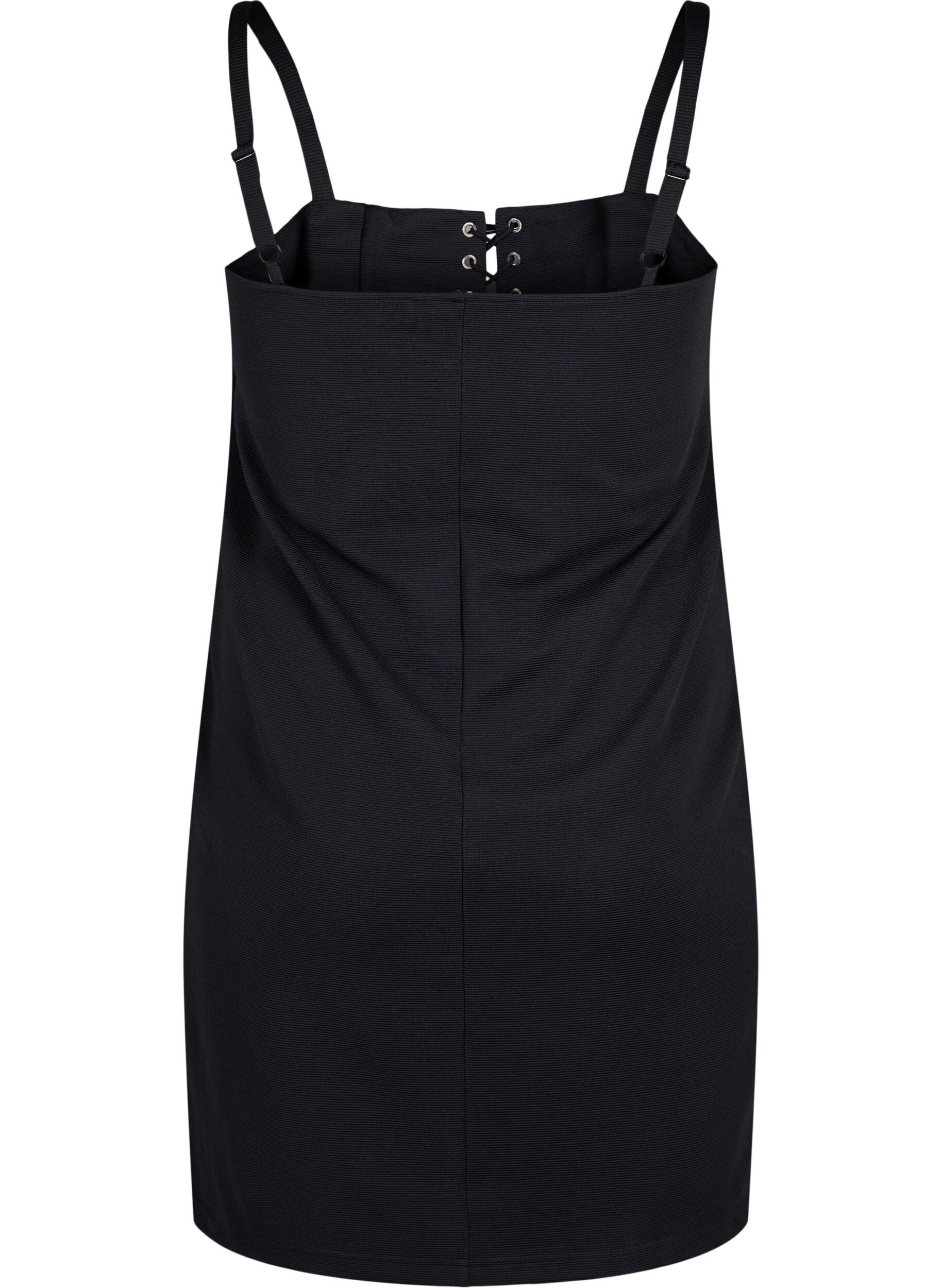 Zizzifashion Form-fitting dress with cord detail, Black, Packshot image number 1