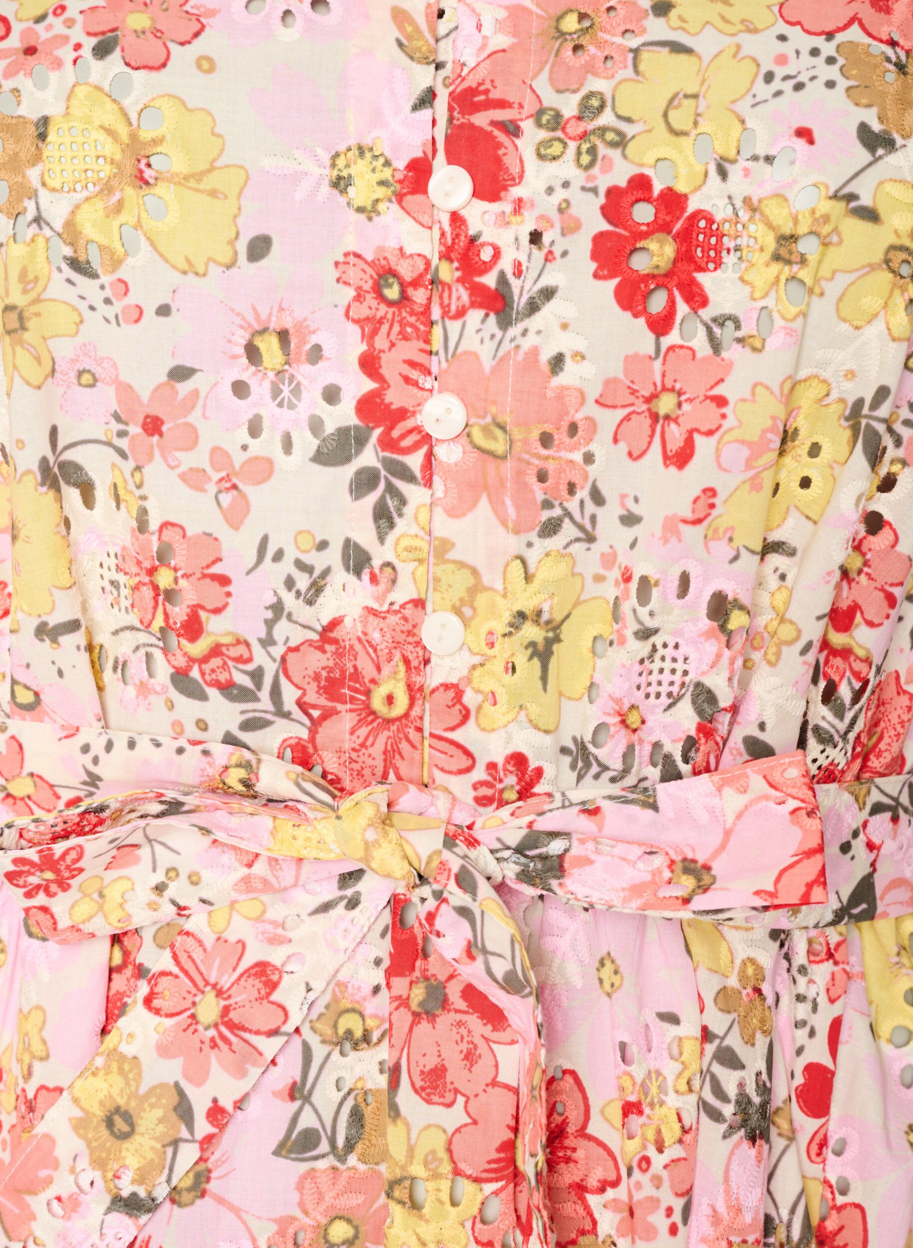 Zizzifashion Floral midi dress with broderie anglaise and a tie-belt, Rose, Packshot image number 2