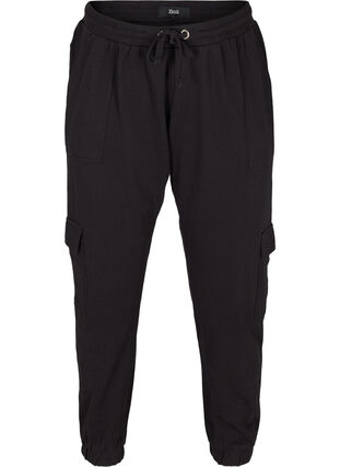 Acid wash trousers in a cotton blend, Black Washed , Packshot image number 0