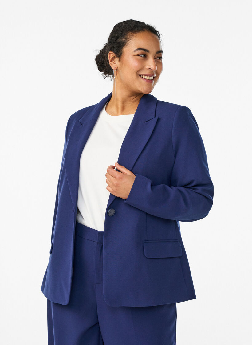 Classic blazer with single button closure and pockets, Blue, Model image number 0
