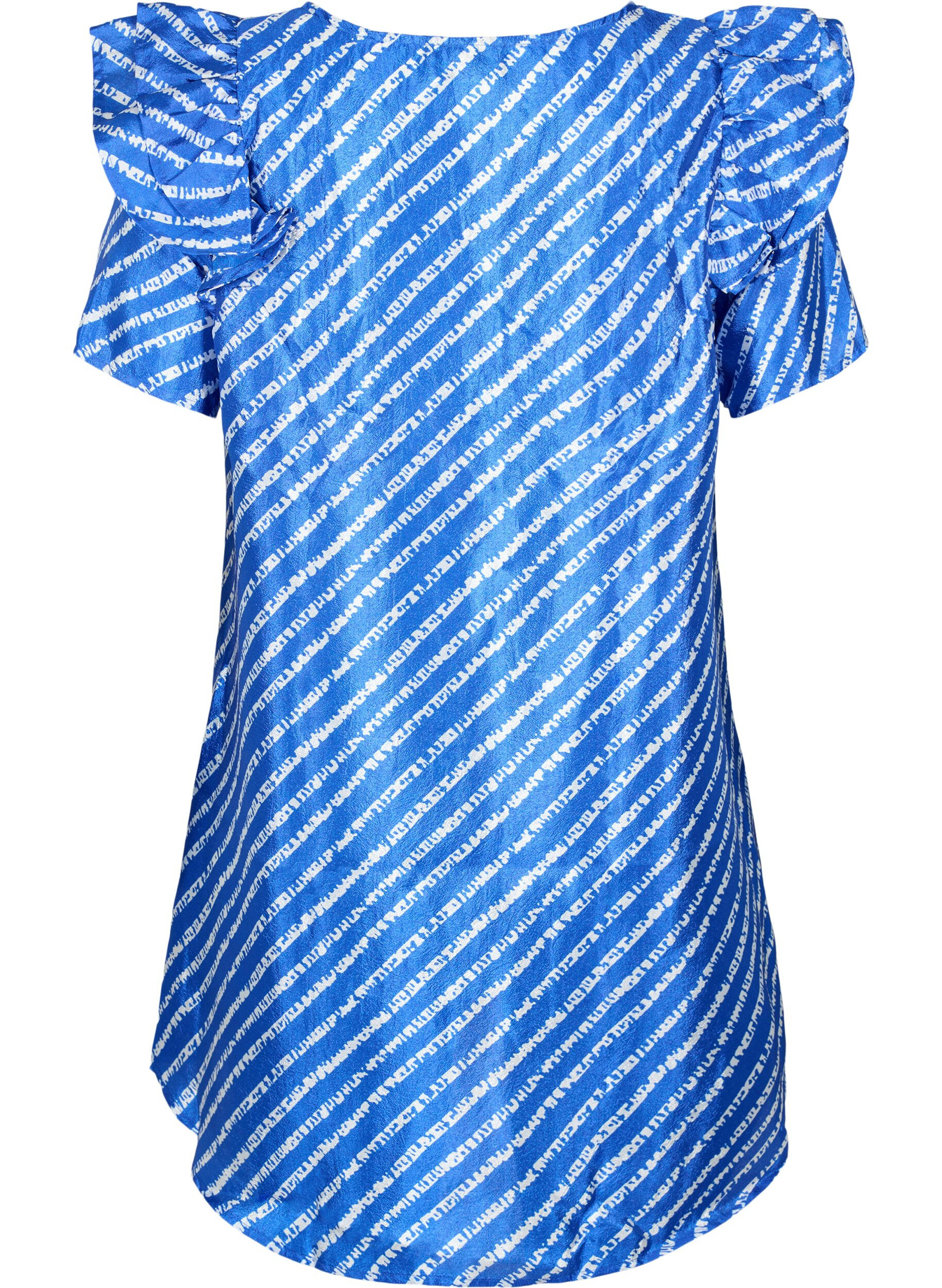 Zizzifashion Striped tunic with frills, S.T.W./White Stripes, Packshot image number 1