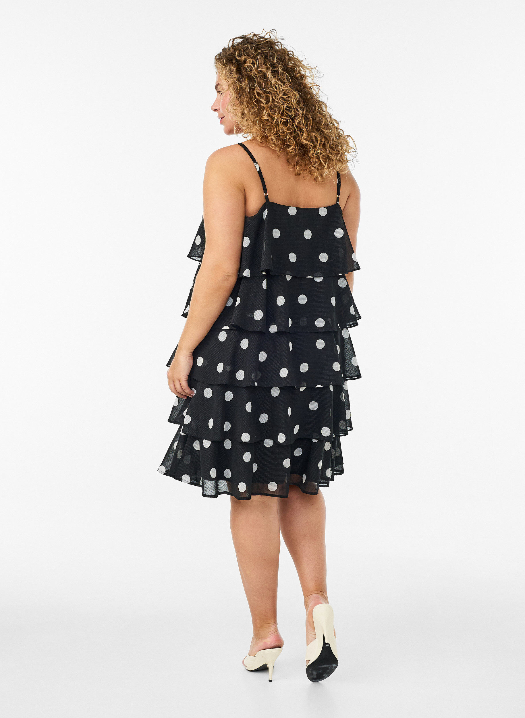 Zizzifashion Layered dress with ruffles and spaghetti straps, Black, Model image number 2