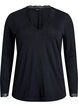 Viscose blouse with lace trim and V-neck, Black, Packshot image number 0