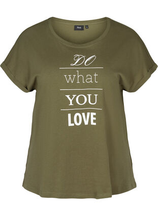 Short-sleeved cotton t-shirt w ith print, Ivy green w. Love, Packshot image number 0