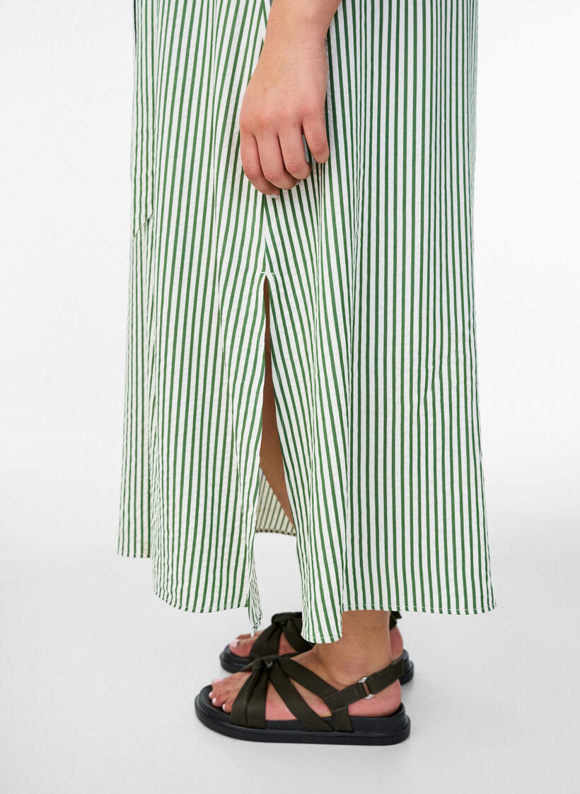Ankle-length shirt dress with tie belt and stripes, Green, Model image number 2