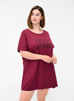 Oversize sleep T-shirt in organic cotton, Tawny Port, Model image number 0