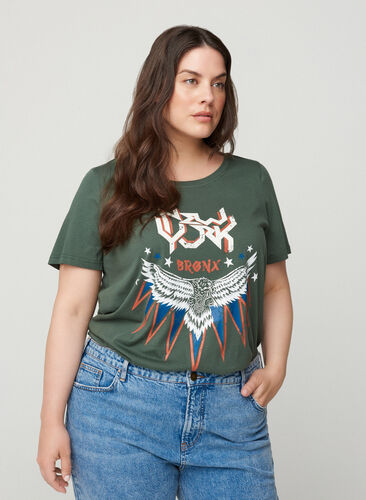 Short-sleeved t-shirt with print, Green w. Eagle , Model image number 0