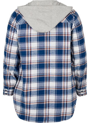 Checked shirt jacket with hood, Blue White Check, Packshot image number 1